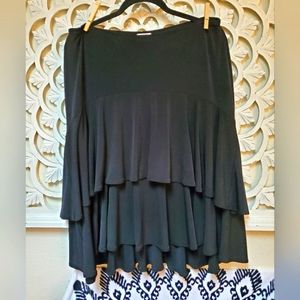 Stretchy Layered Ruffle Midi Skirt in Black by Evelyn Large